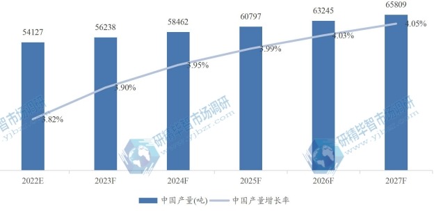中国微晶纤维素MCC产量及增长率 (2020-2027年) 中国微晶纤维素MCC产量及增长率 (2020-2027年)