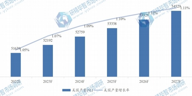 美国微晶纤维素MCC产量及增长率 (2020-2027年) 美国微晶纤维素MCC产量及增长率 (2020-2027年)
