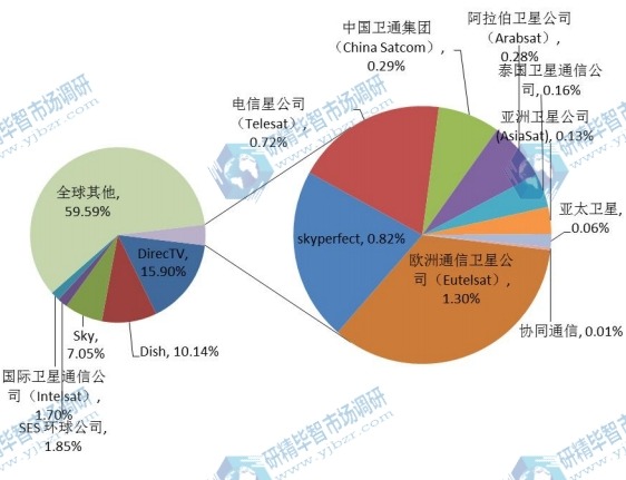 2017年主要厂商卫星通信服务运营销售额份额对比 2017年主要厂商卫星通信服务运营销售额份额对比
