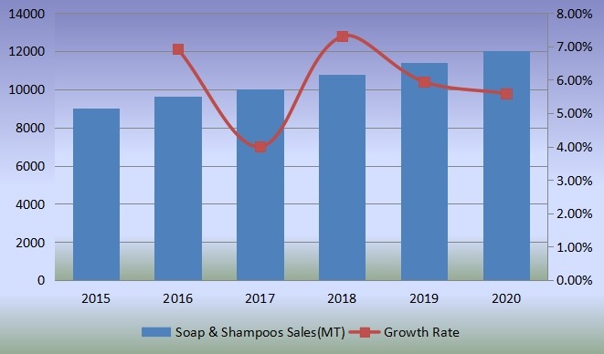 销售量(公吨)和增长率(2015-2020) 销售量(公吨)和增长率(2015-2020)