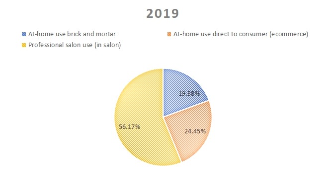 2019年美国染发剂销售收入市场份额(按应用) 2019年美国染发剂销售收入市场份额(按应用)