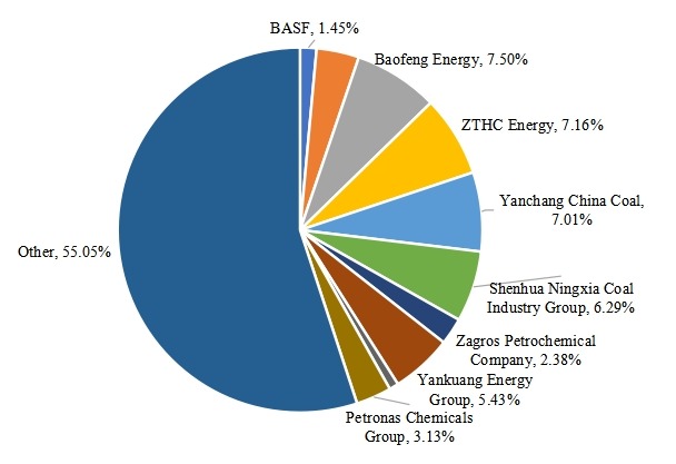 2023年主要甲醇生产商的收入市场份额